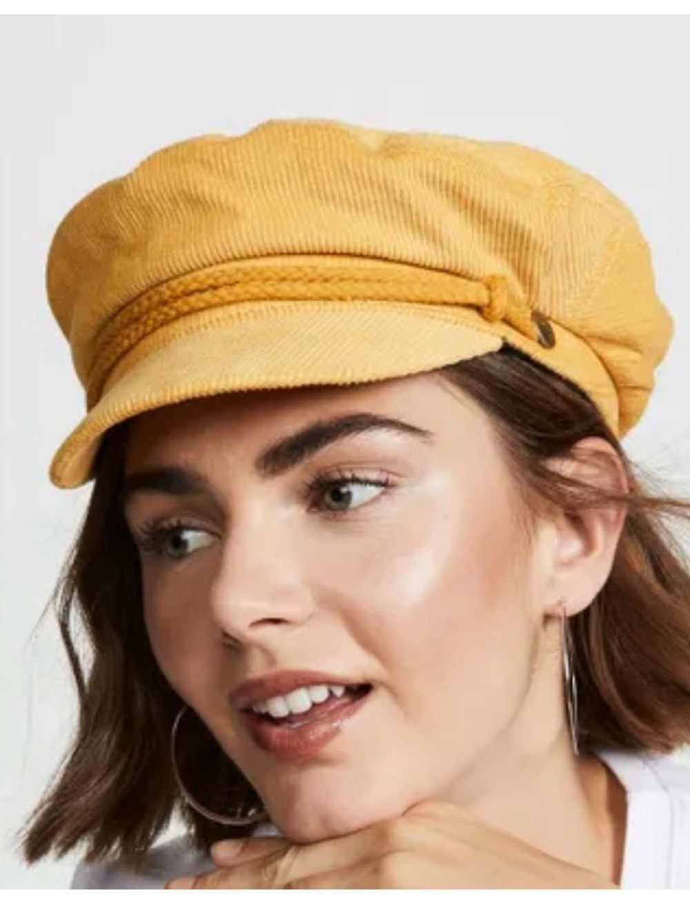 Scala Yellow Corduroy Baker Boy Hat with Braided Trim